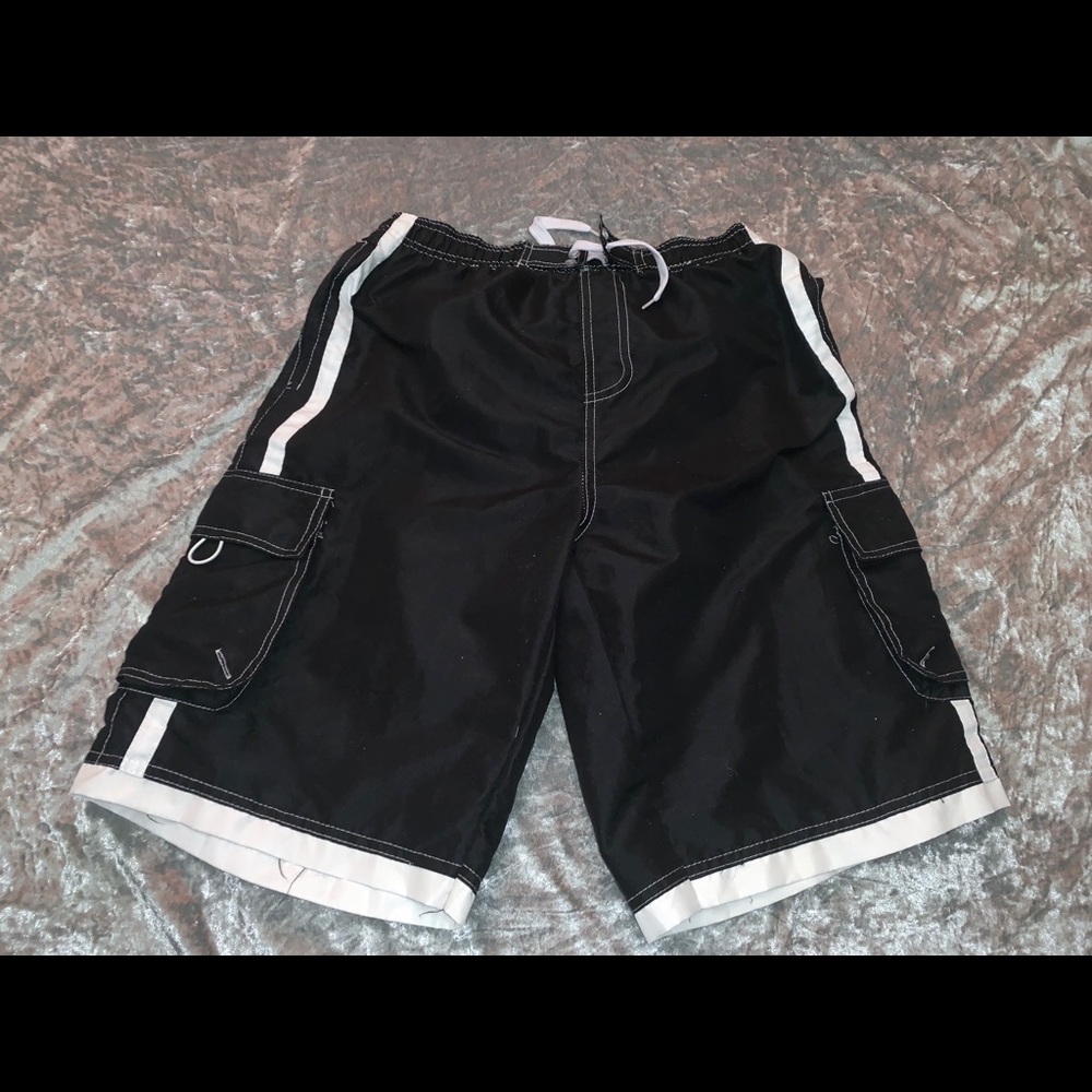 Boys black tie swimming trunks